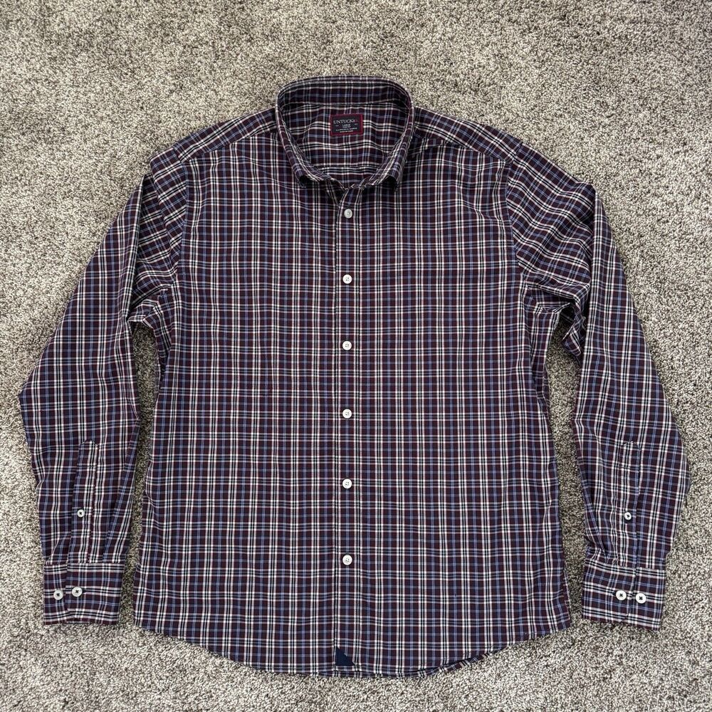 UNTUCKit Millbrook Slim Fit Purple Plaid Button Up Shirt Men's Size Large